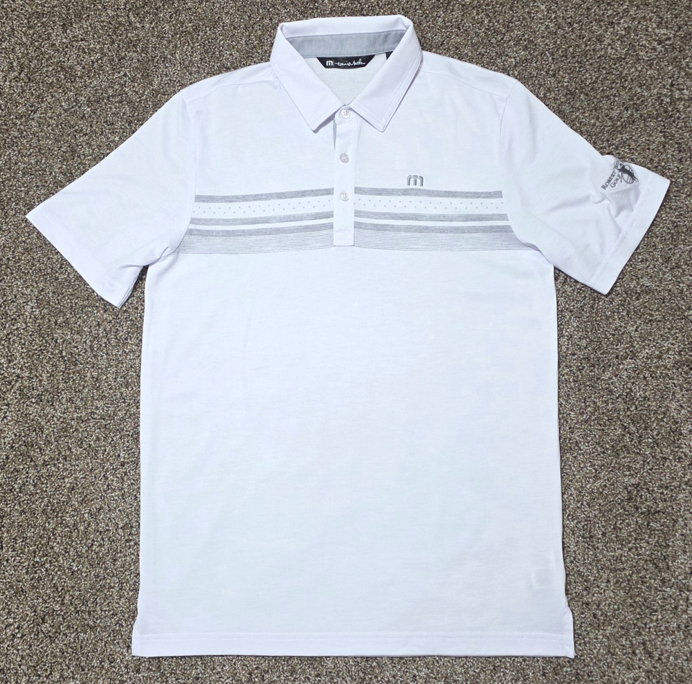 TravisMathew Polo Shirt Medium White Golf Robert Trent Jones Trail Pima Cotton